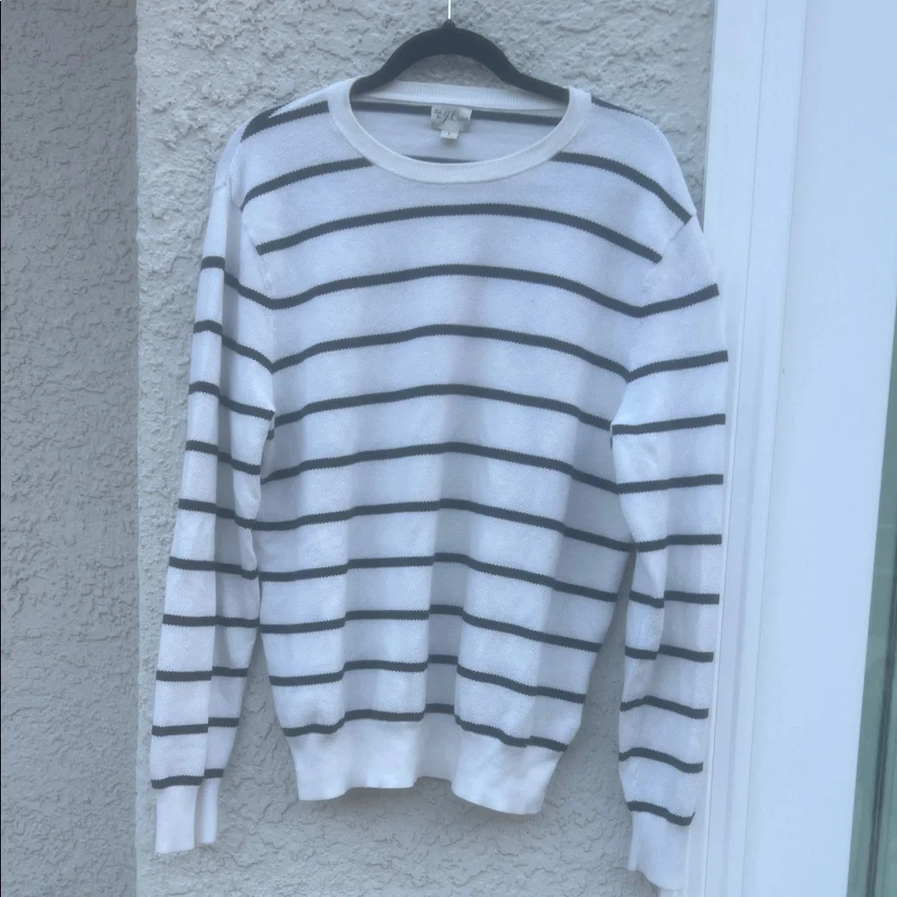 J. Crew Men's Cotton Pique Stitch Blue White Stripe Sweater Size L